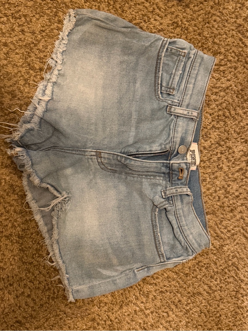 PINK Victoria's Secret Light Blue Frayed Hem Denim Shorts